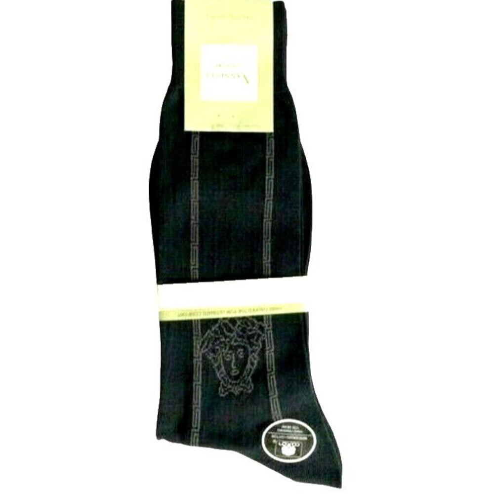 Vannucci Medusa Head Greek Key Mens Dress Socks Black Gray Sz 10-13